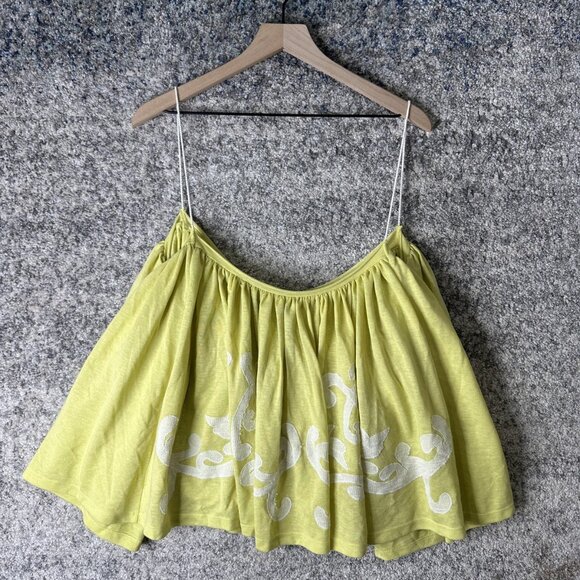 Free People Tank Top Womens Large Green Babydoll Spaghetti Strap Boho Flowy - Picture 1 of 6